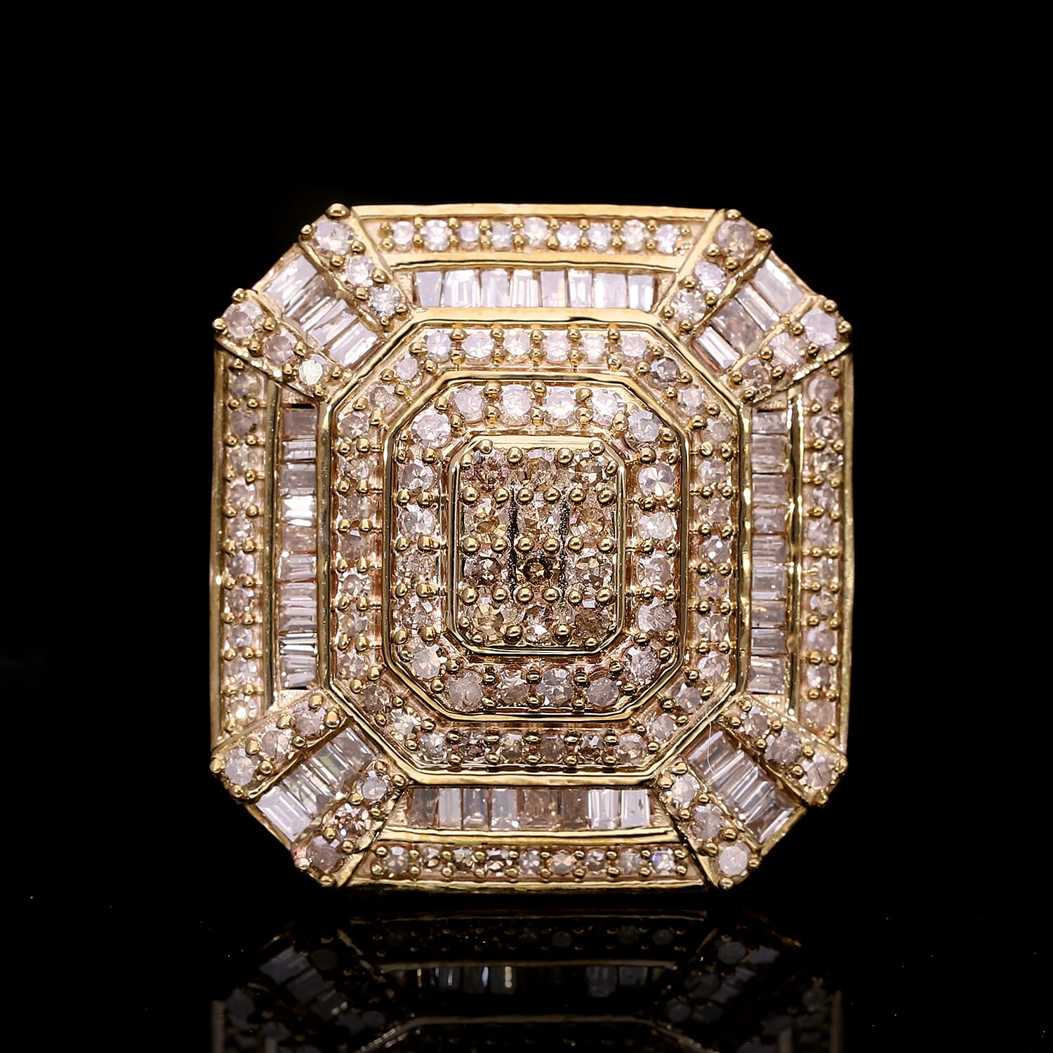 Natural Champagne Diamond 1.50 ctw Ring in Vermeil Rose Gold Over Sterling Silver (Size 10.0) 