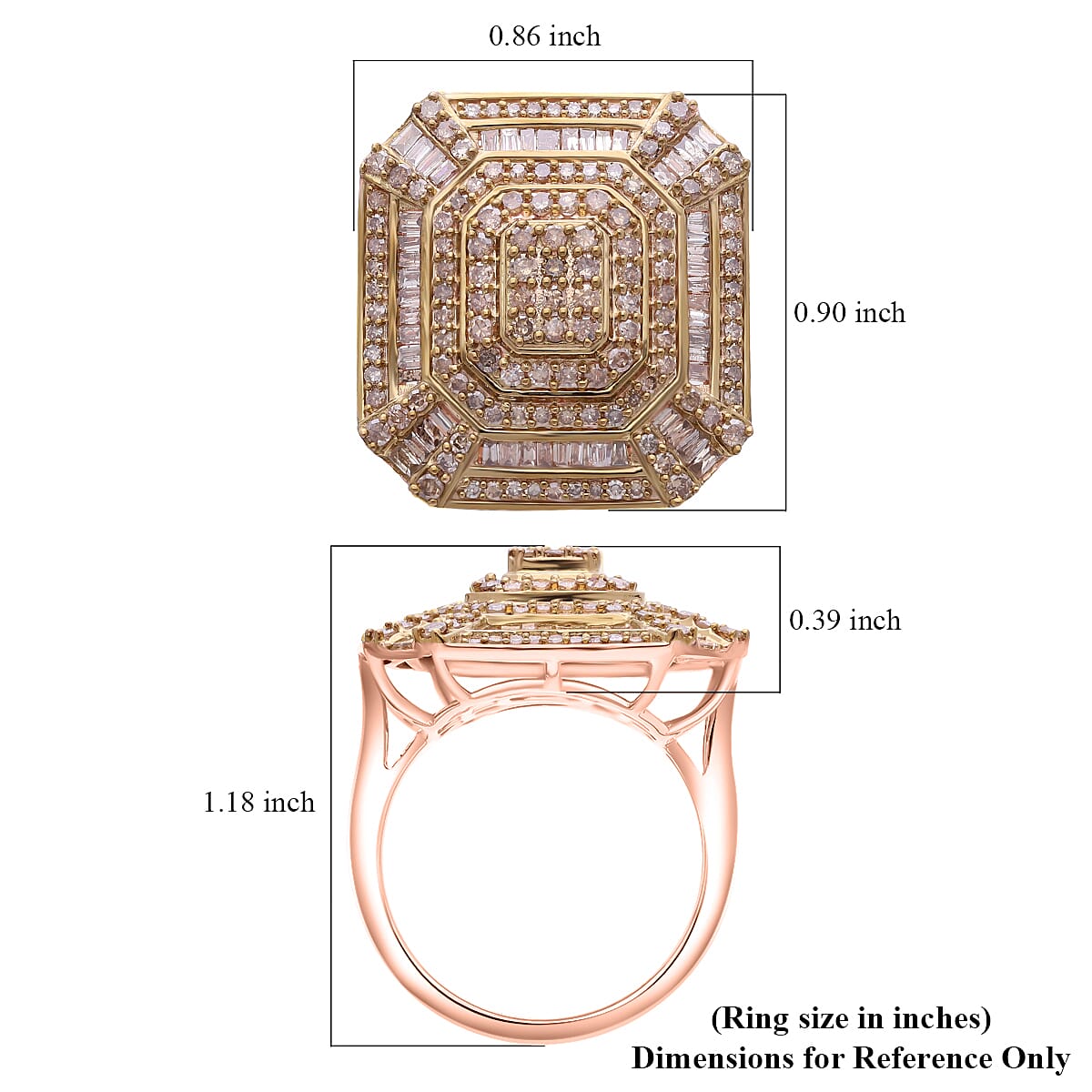 Natural Champagne Diamond 1.50 ctw Ring in Vermeil Rose Gold Over Sterling Silver (Size 10.0) 