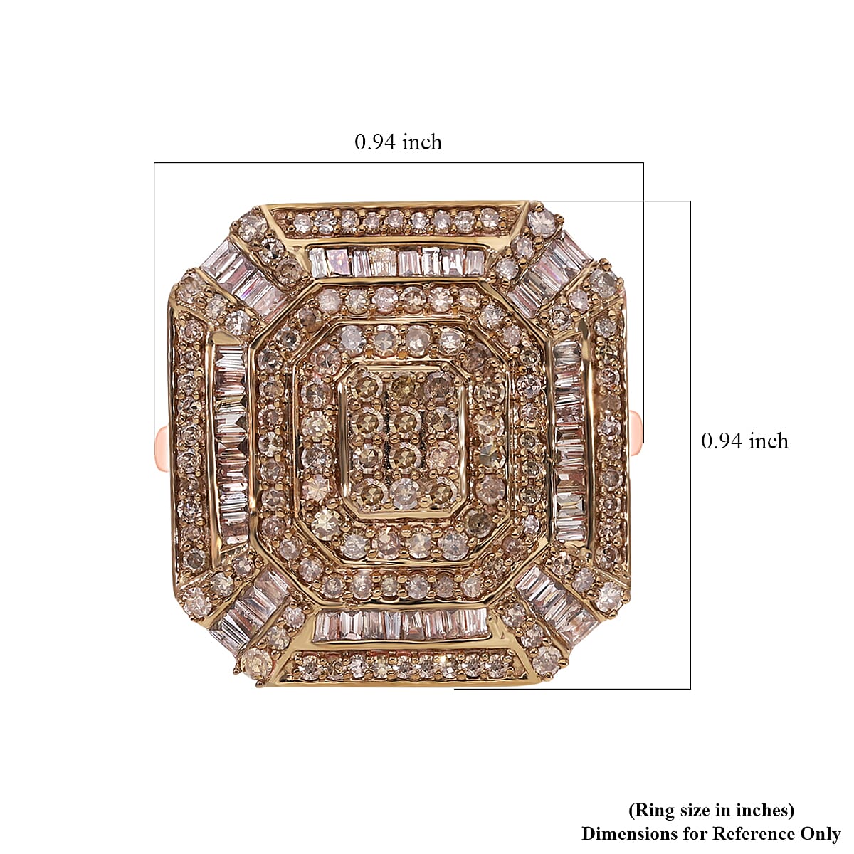 Natural Champagne Diamond 1.50 ctw Ring in Vermeil Rose Gold Over Sterling Silver (Size 10.0) 