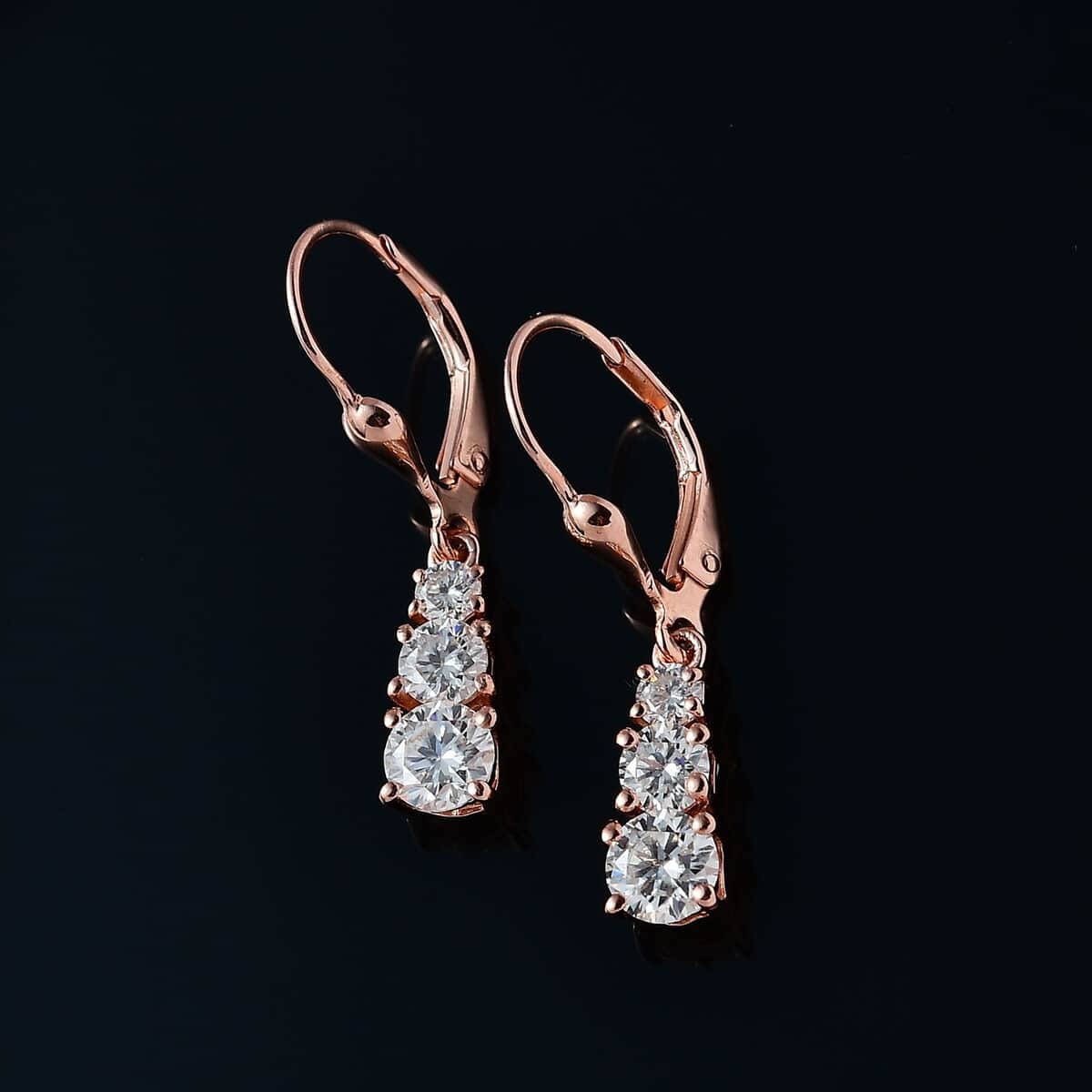 Buy Moissanite Earrings in Vermeil Rose Gold Over Sterling Silver 1.50 ...