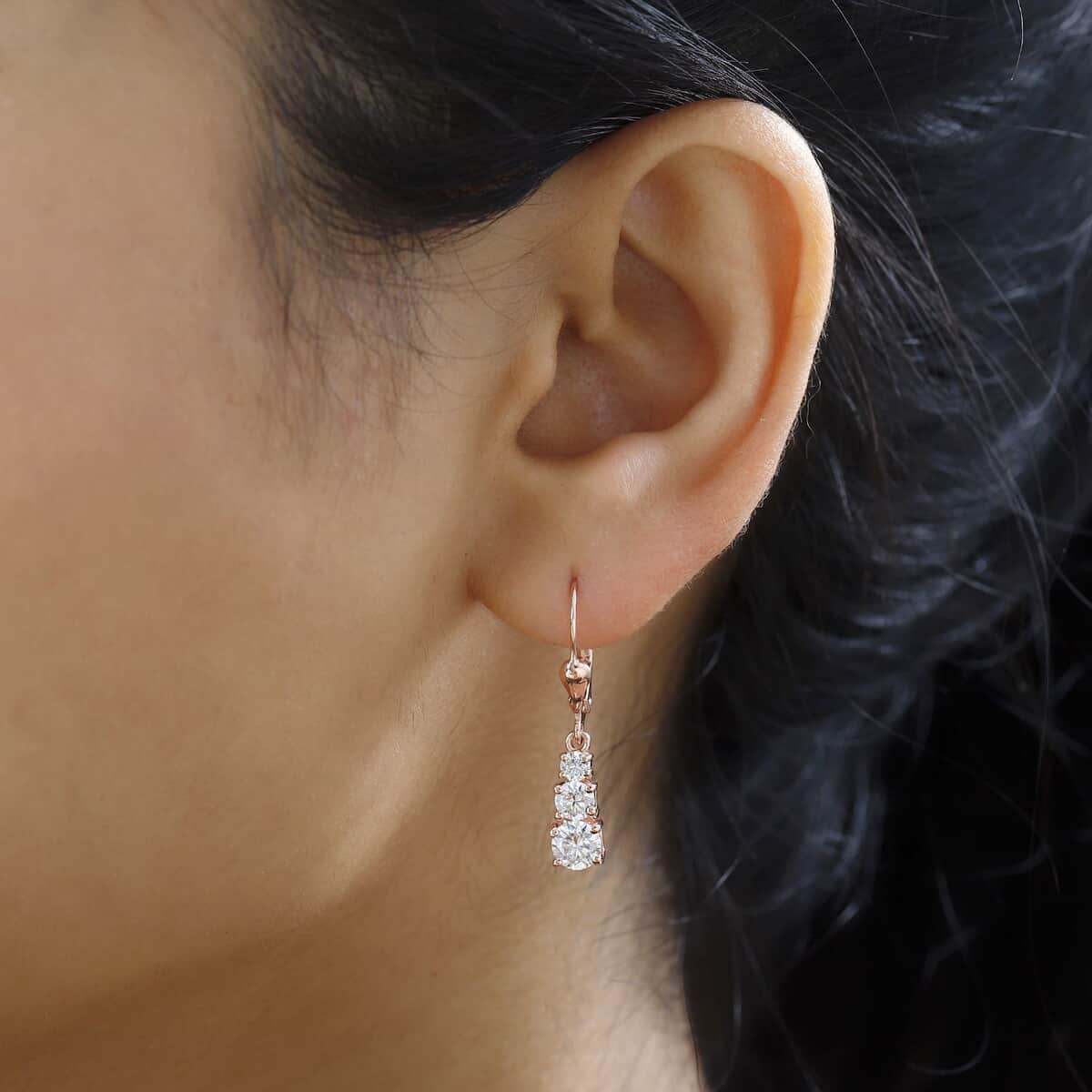 Moissanite 1.50 ctw Lever Back Earrings in Vermeil Rose Gold Over Sterling Silver image number 2