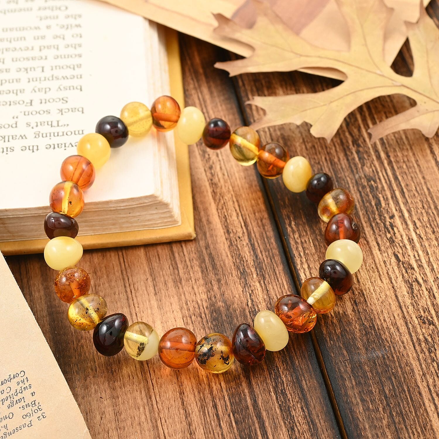 Amber Beaded Stretch Bracelet 
