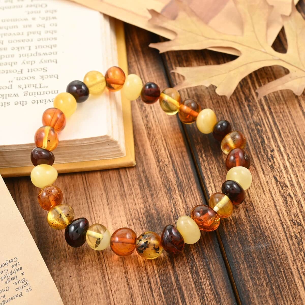 Multi Color Amber Beaded Stretch Bracelet image number 1