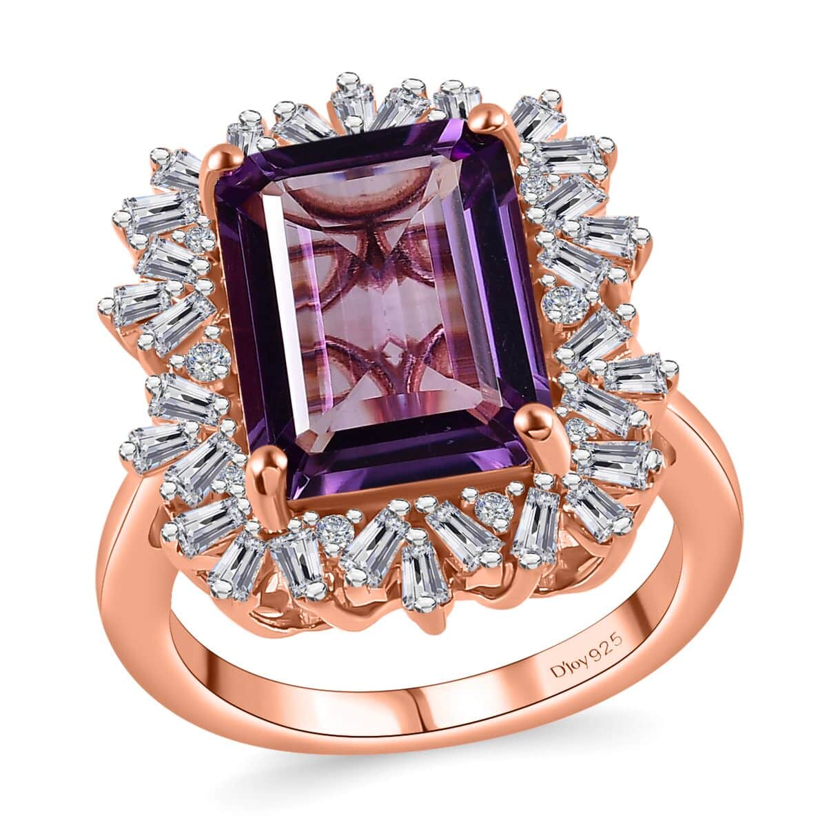 Premium Rose De France Amethyst and White Zircon Halo Ring in Vermeil Rose Gold Over Sterling Silver (Size 10.0) 8.60 ctw image number 0