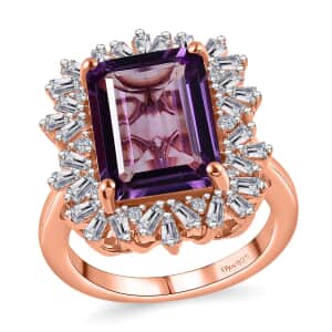 Premium Rose De France Amethyst and White Zircon Halo Ring in Vermeil Rose Gold Over Sterling Silver (Size 10.0) 8.60 ctw