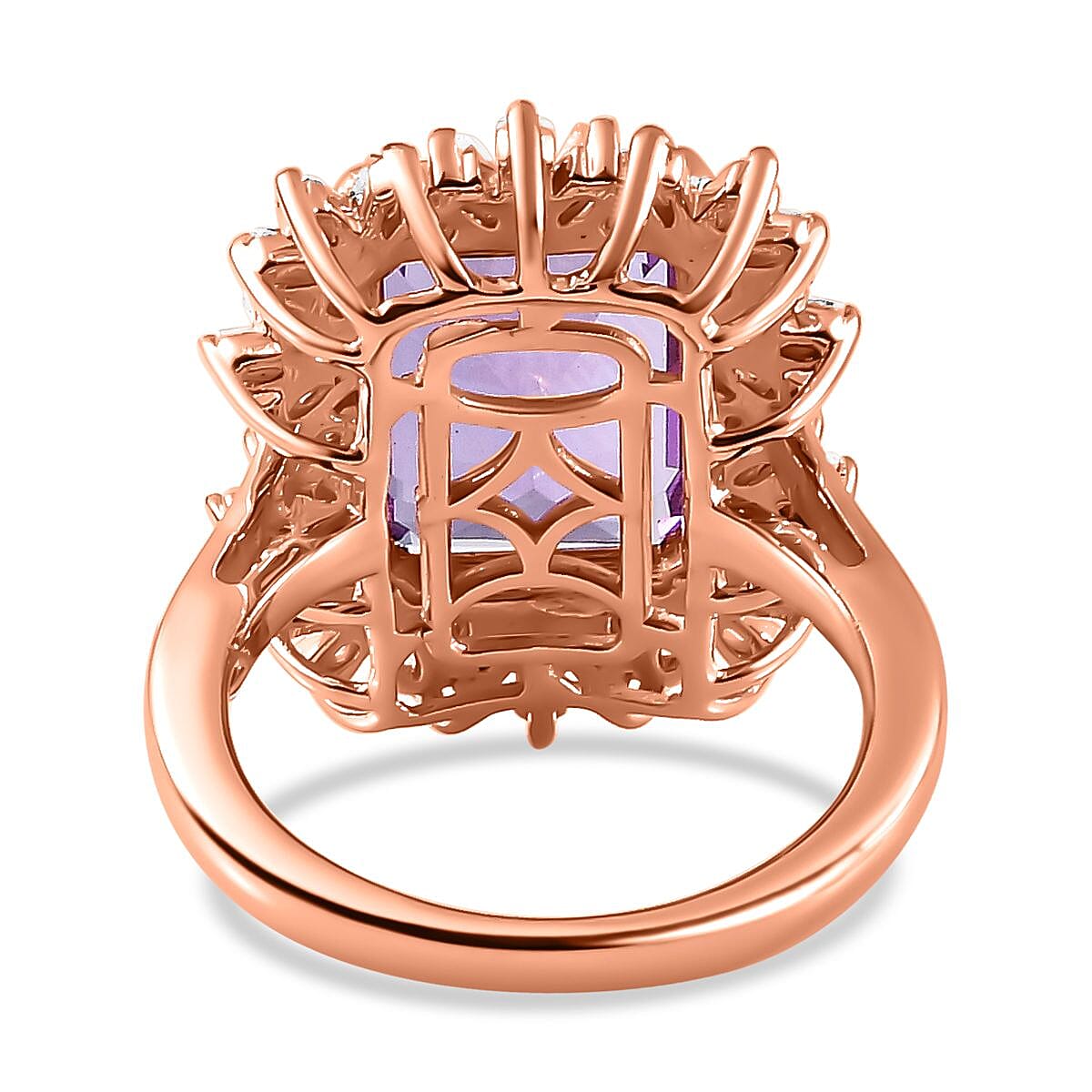 Premium Rose De France Amethyst and White Zircon Halo Ring in Vermeil Rose Gold Over Sterling Silver (Size 10.0) 8.60 ctw