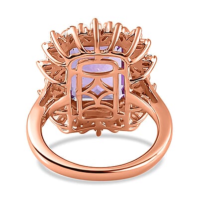 Premium Rose De France Amethyst and White Zircon Halo Ring in Vermeil Rose Gold Over Sterling Silver (Size 10.0) 8.60 ctw
