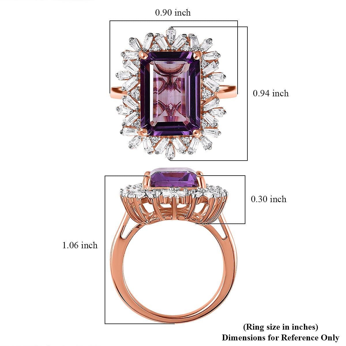 Premium Rose De France Amethyst and White Zircon Halo Ring in Vermeil Rose Gold Over Sterling Silver (Size 10.0) 8.60 ctw