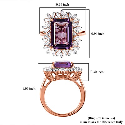 Premium Rose De France Amethyst and White Zircon Halo Ring in Vermeil Rose Gold Over Sterling Silver (Size 10.0) 8.60 ctw