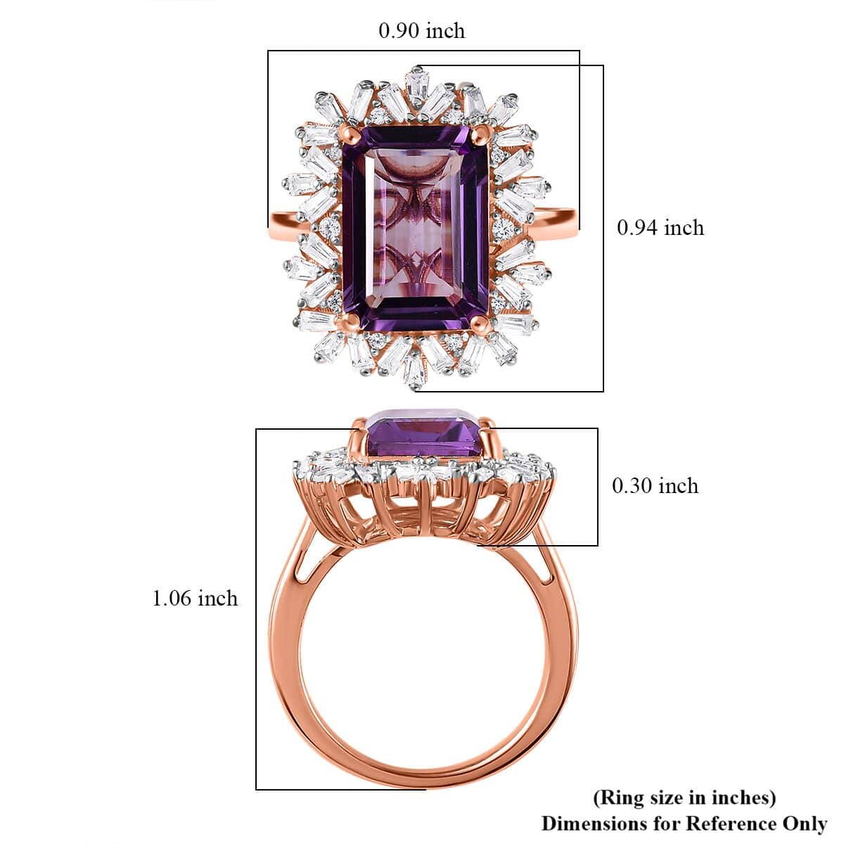 Premium Rose De France Amethyst and White Zircon Halo Ring in Vermeil Rose Gold Over Sterling Silver (Size 10.0) 8.60 ctw image number 5