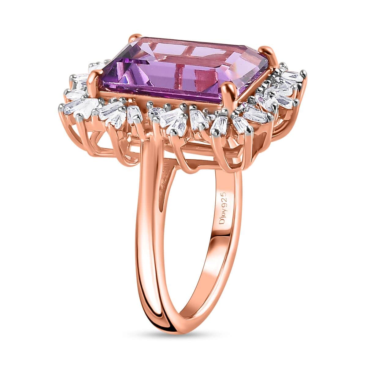 Premium Rose De France Amethyst and White Zircon Halo Ring in Vermeil Rose Gold Over Sterling Silver (Size 7.0) 8.60 ctw image number 3