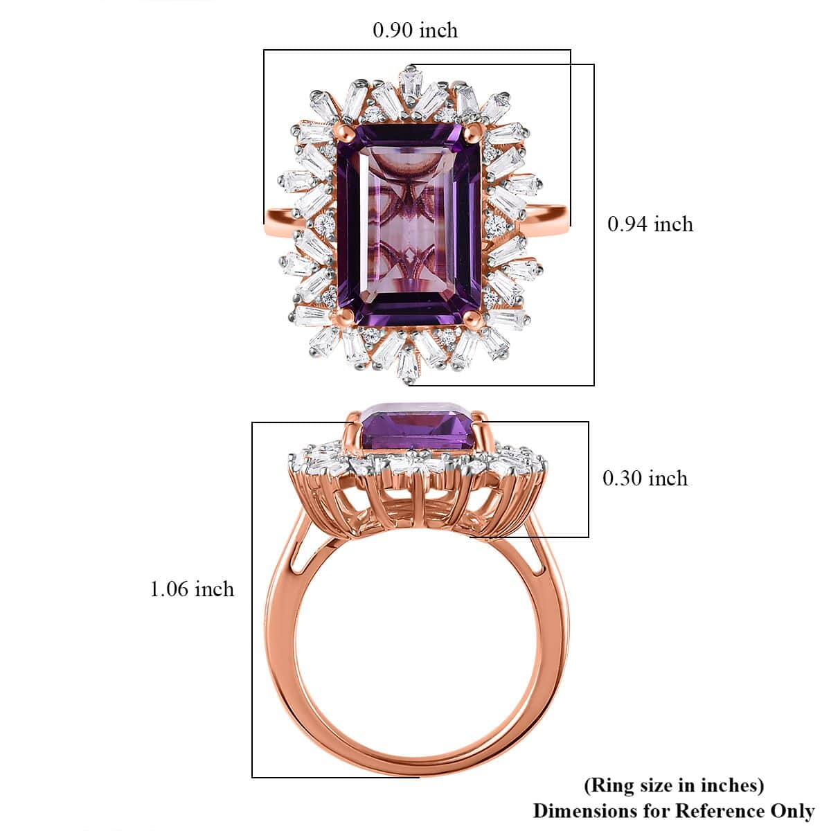 Premium Rose De France Amethyst and White Zircon Halo Ring in Vermeil Rose Gold Over Sterling Silver (Size 7.0) 8.60 ctw image number 5