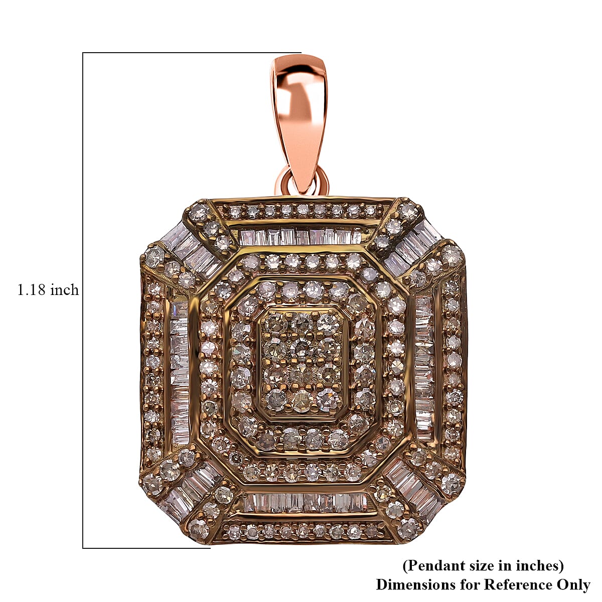 Natural Champagne Diamond 1.50 ctw Pendant in Vermeil Rose Gold Over Sterling Silver 