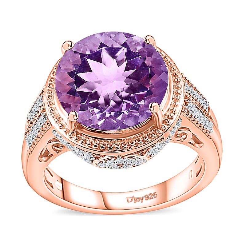 Premium Rose De France Amethyst and White Zircon Ring in Vermeil Rose Gold Over Sterling Silver (Size 10.0) 6.25 ctw