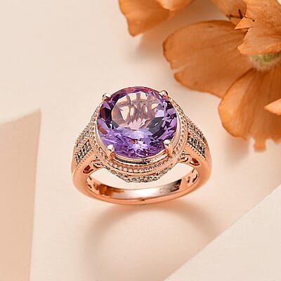 Premium Rose De France Amethyst and White Zircon Ring in Vermeil Rose Gold Over Sterling Silver (Size 10.0) 6.25 ctw