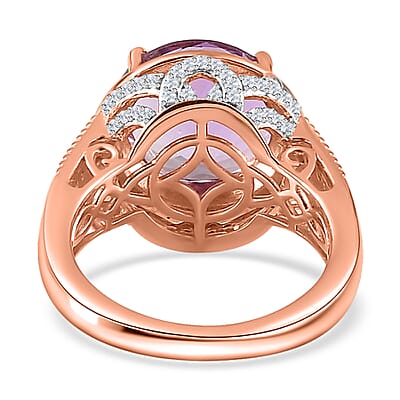 Premium Rose De France Amethyst and White Zircon Ring in Vermeil Rose Gold Over Sterling Silver (Size 10.0) 6.25 ctw