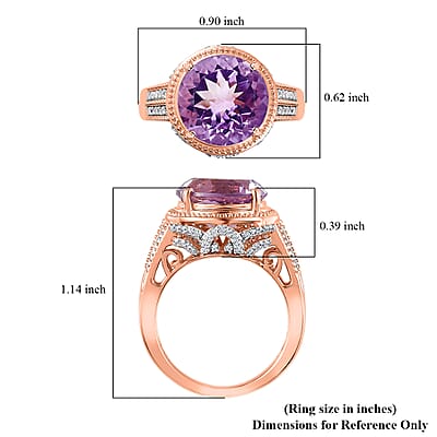 Premium Rose De France Amethyst and White Zircon Ring in Vermeil Rose Gold Over Sterling Silver (Size 10.0) 6.25 ctw