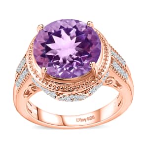 Premium Rose De France Amethyst and White Zircon Ring in Vermeil Rose Gold Over Sterling Silver (Size 7.0) 6.25 ctw