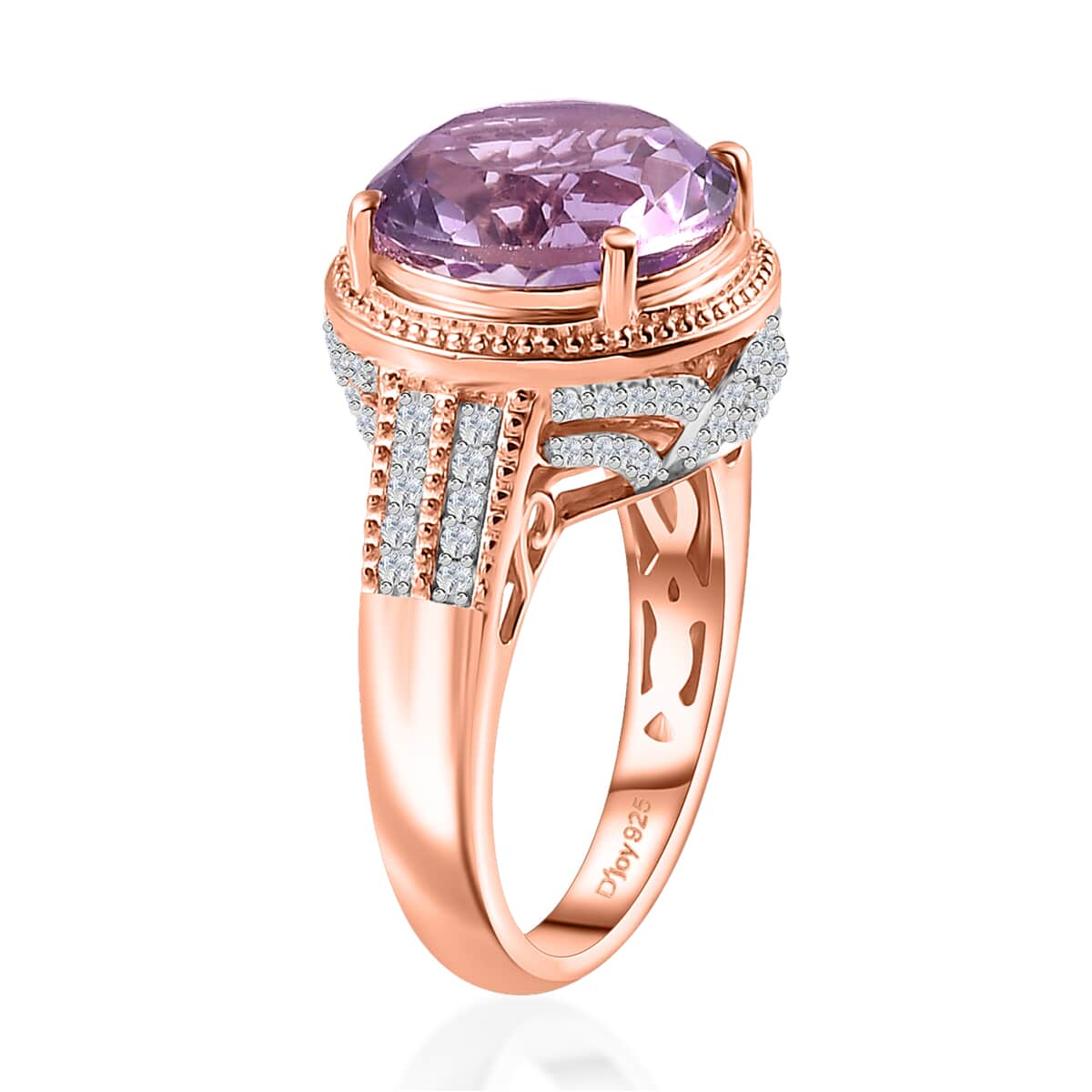 Premium Rose De France Amethyst and White Zircon Ring in Vermeil Rose Gold Over Sterling Silver (Size 7.0) 6.25 ctw image number 3