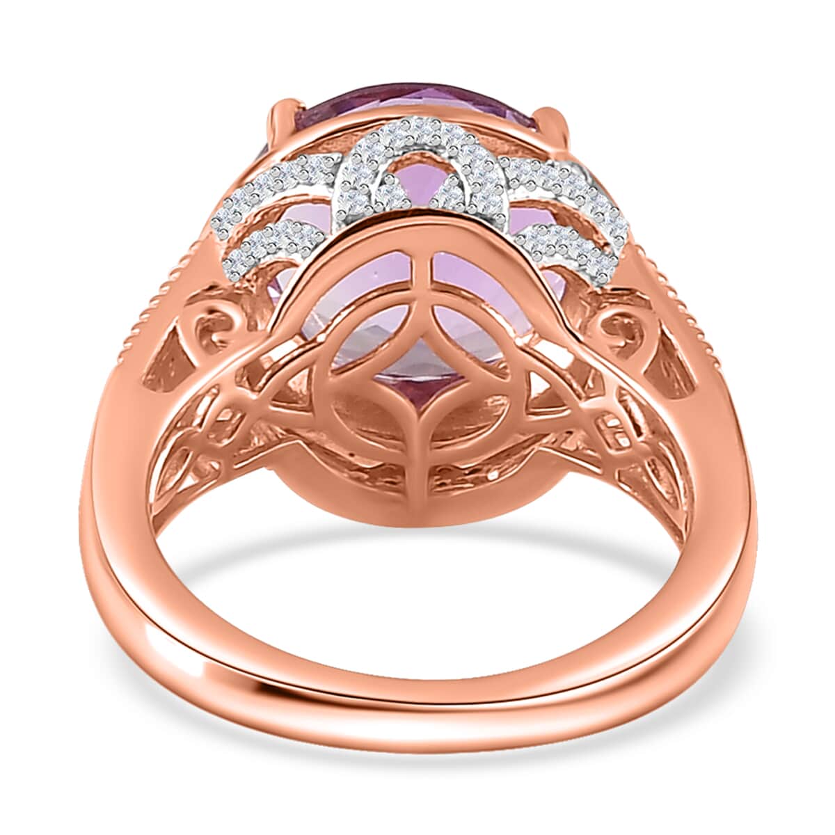 Premium Rose De France Amethyst and White Zircon Ring in Vermeil Rose Gold Over Sterling Silver (Size 7.0) 6.25 ctw image number 4