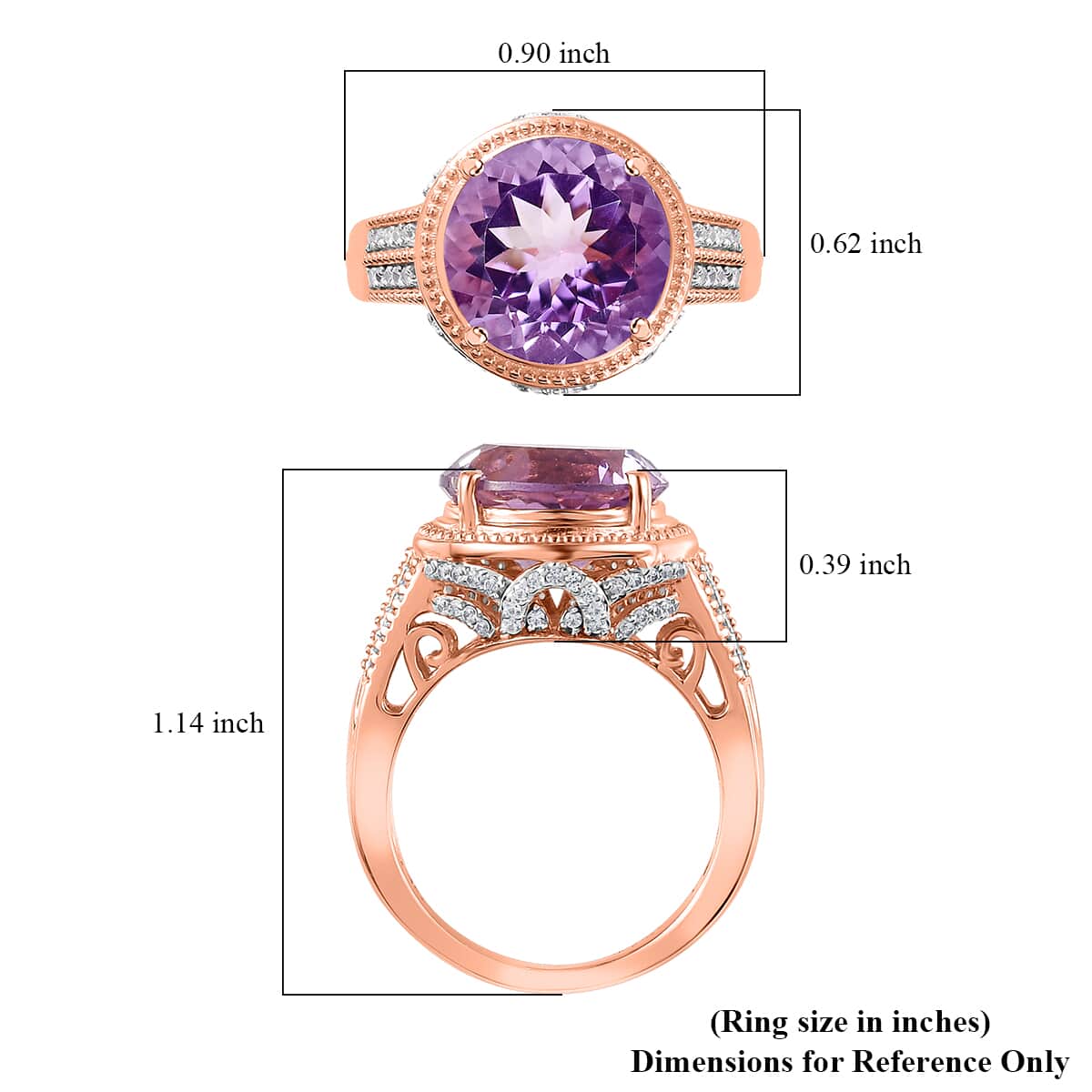 Premium Rose De France Amethyst and White Zircon Ring in Vermeil Rose Gold Over Sterling Silver (Size 7.0) 6.25 ctw image number 5