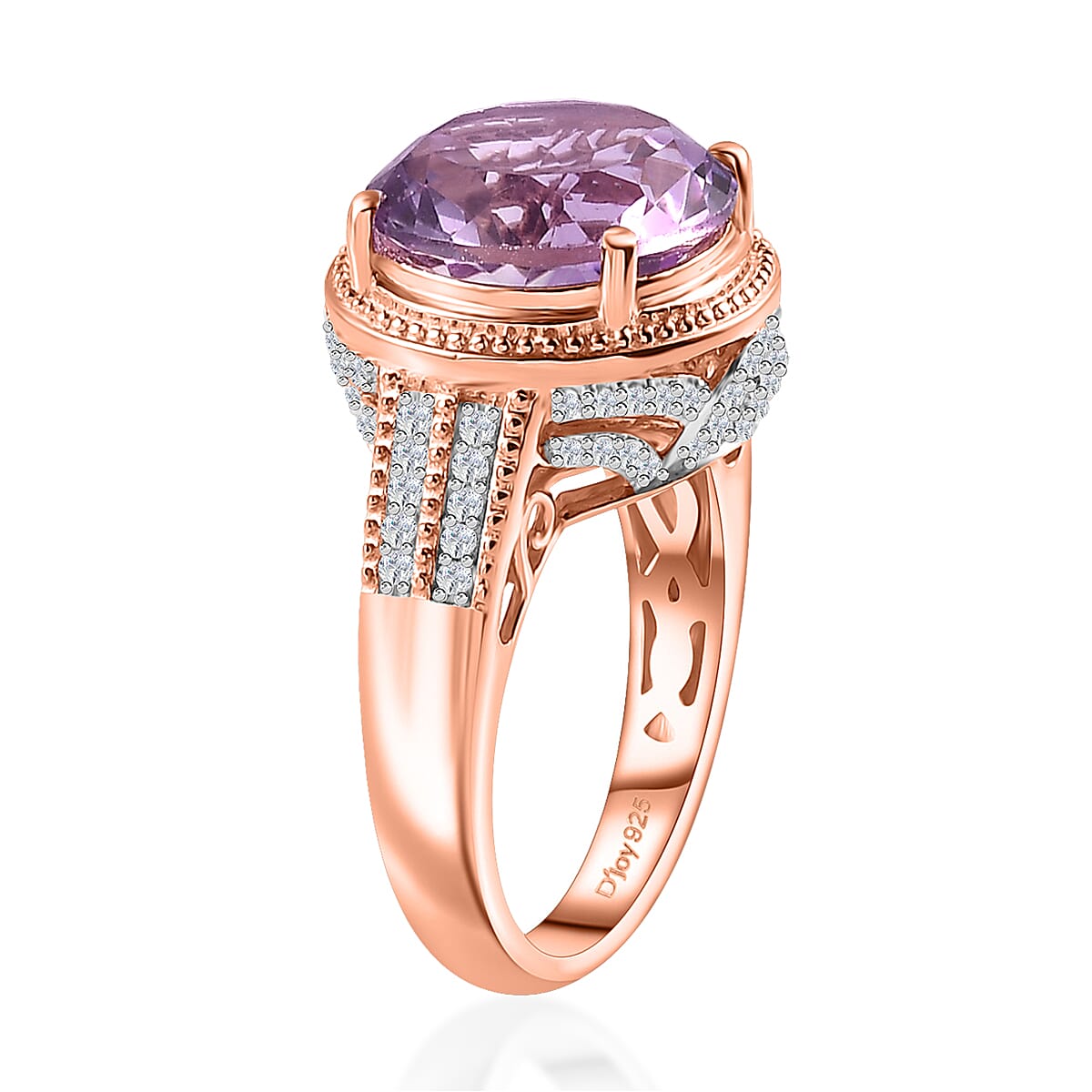 Premium Rose De France Amethyst and White Zircon Ring in Vermeil Rose Gold Over Sterling Silver (Size 9.0) 6.25 ctw image number 3