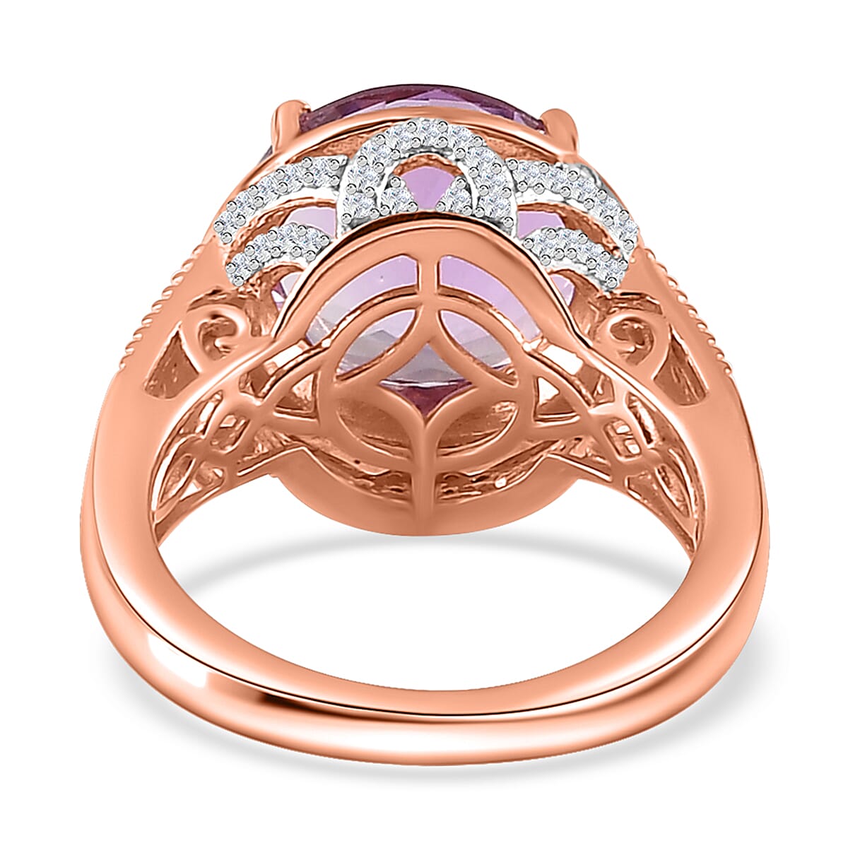 Premium Rose De France Amethyst and White Zircon Ring in Vermeil Rose Gold Over Sterling Silver (Size 9.0) 6.25 ctw image number 4