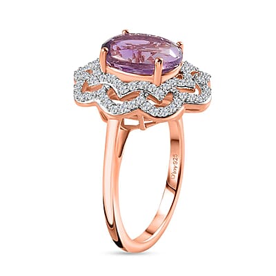 Premium Rose De France Amethyst and White Zircon Ring in Vermeil Rose Gold Over Sterling Silver (Size 10.0) 3.10 ctw