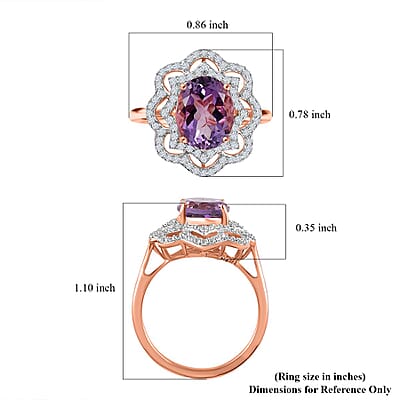 Premium Rose De France Amethyst and White Zircon Ring in Vermeil Rose Gold Over Sterling Silver (Size 10.0) 3.10 ctw