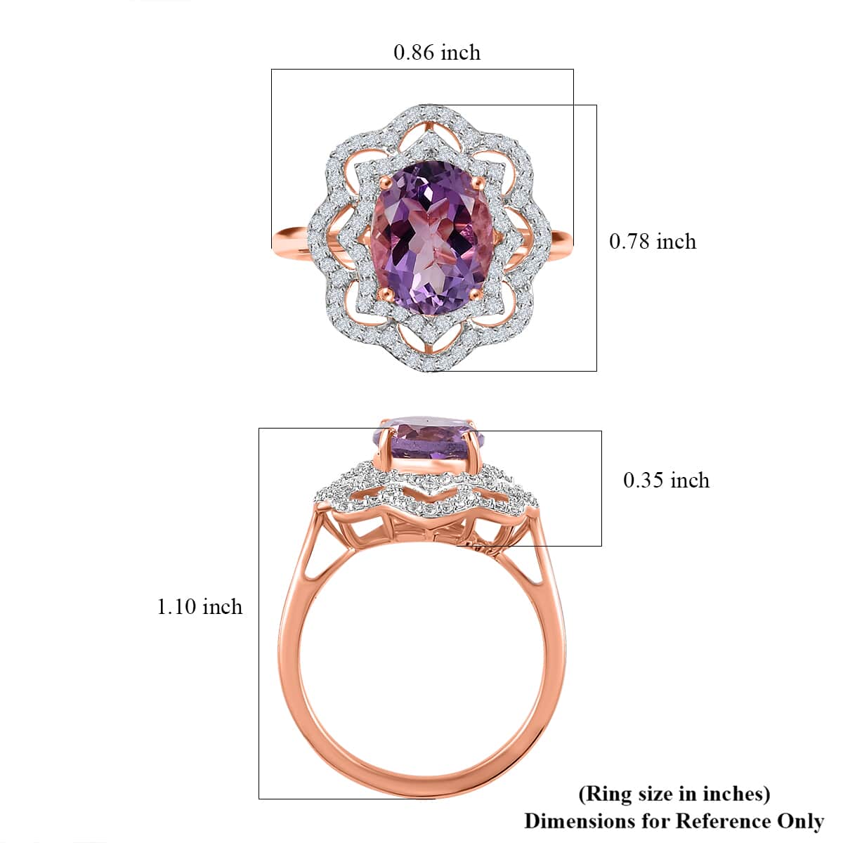 Premium Rose De France Amethyst and White Zircon Ring in Vermeil Rose Gold Over Sterling Silver (Size 7.0) 3.10 ctw image number 5