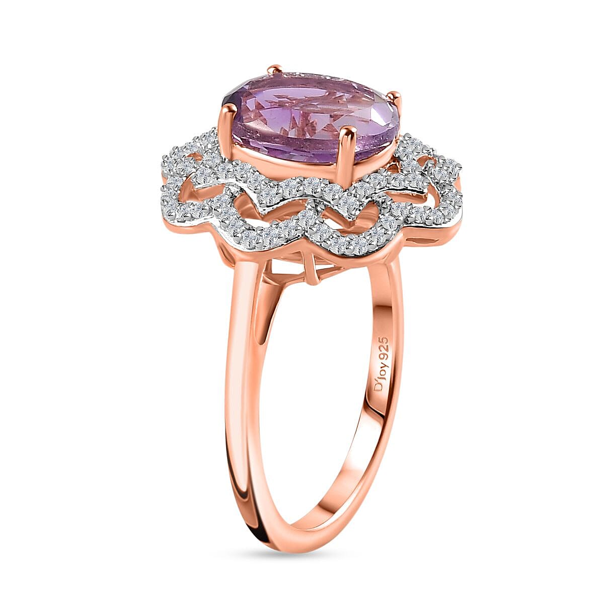 Premium Rose De France Amethyst and White Zircon Ring in Vermeil Rose Gold Over Sterling Silver (Size 9.0) 3.10 ctw image number 3