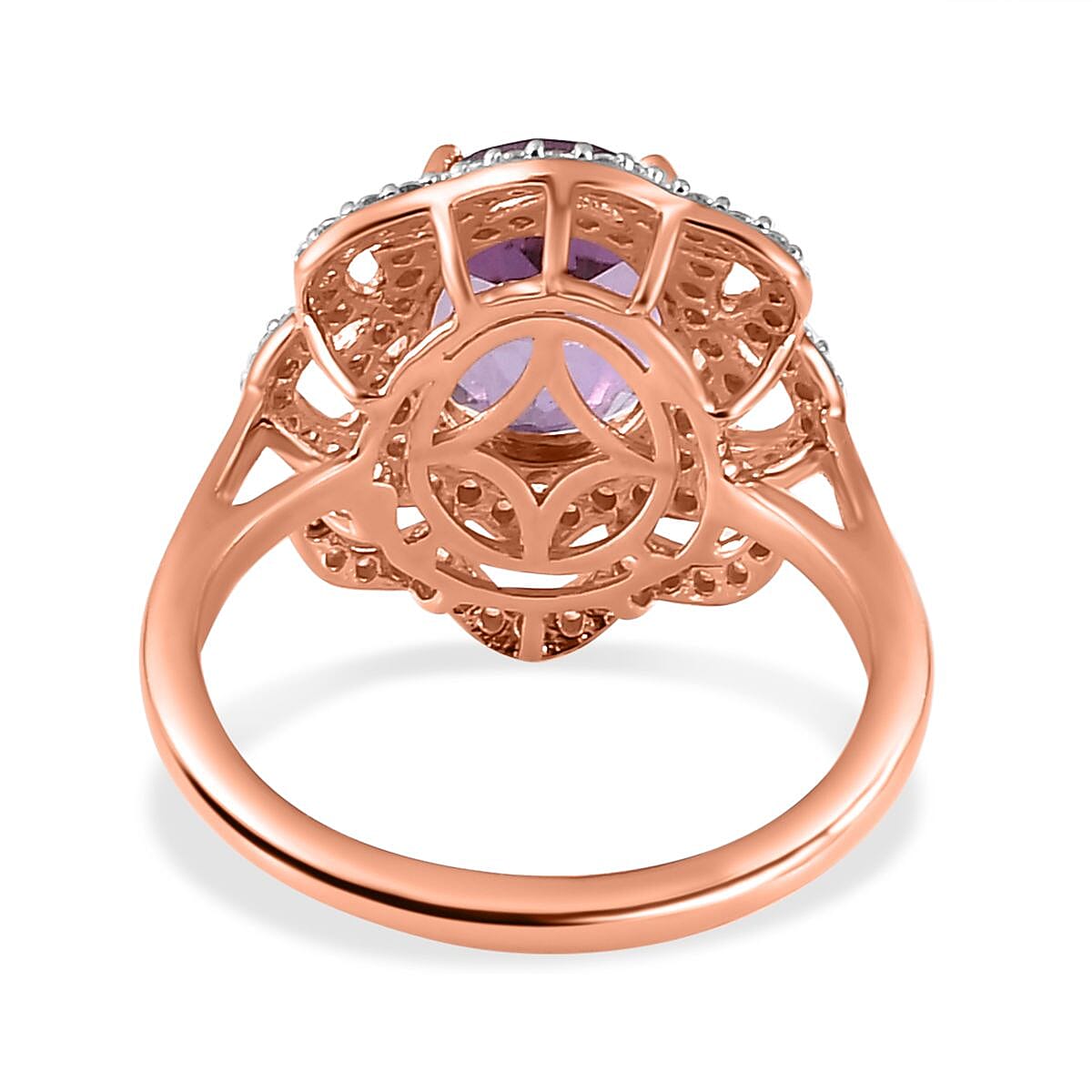 Premium Rose De France Amethyst and White Zircon Ring in Vermeil Rose Gold Over Sterling Silver (Size 9.0) 3.10 ctw image number 4