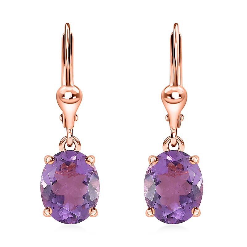 Premium Rose De France Amethyst Lever Back Earrings in Vermeil Rose Gold Over Sterling Silver 4.60 ctw