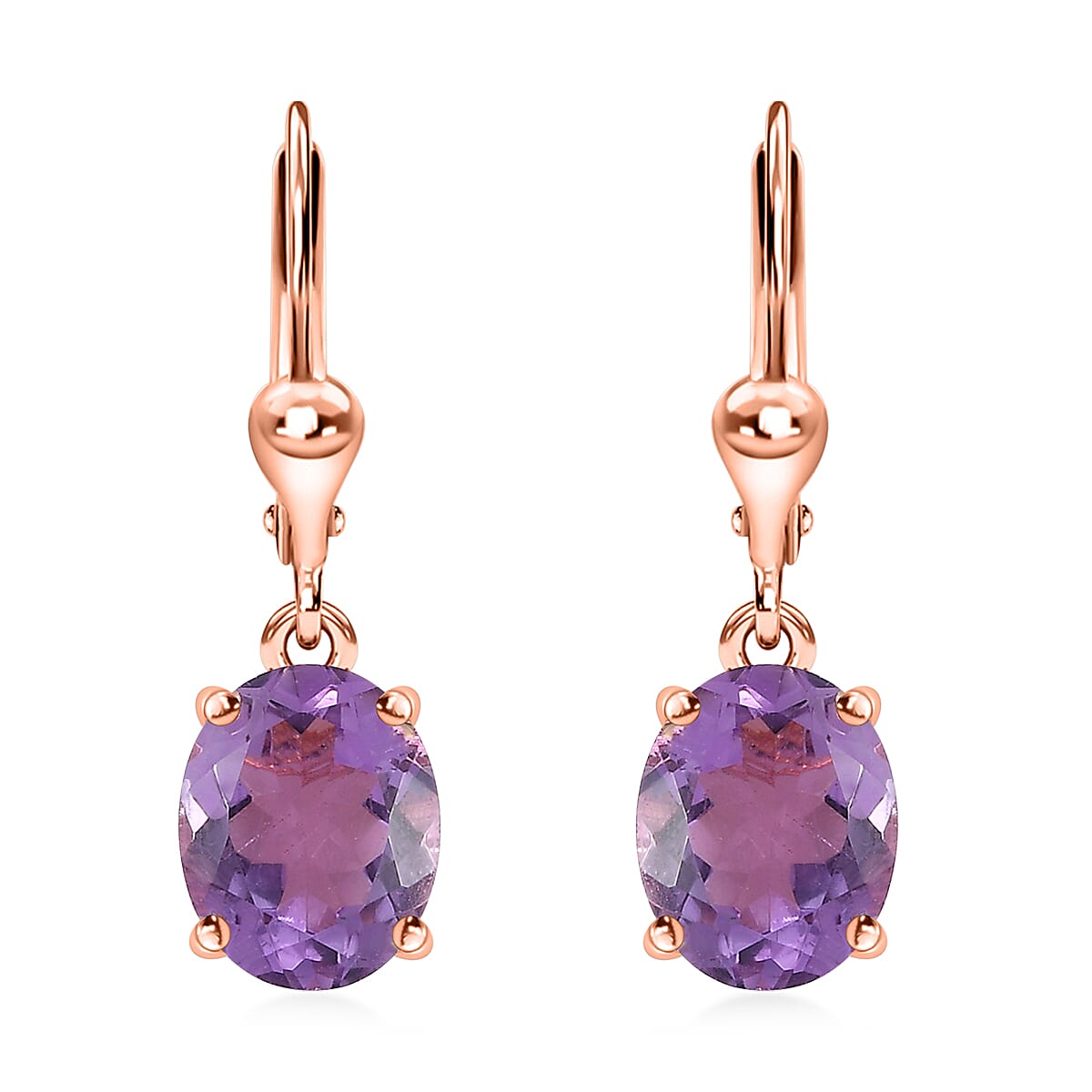 Premium Rose De France Amethyst Lever Back Earrings in Vermeil Rose Gold Over Sterling Silver 4.60 ctw image number 0