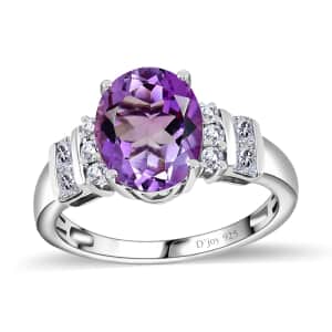 Premium Rose De France Amethyst and White Zircon Ring in Platinum Over Sterling Silver (Size 10.0) 3.10 ctw (Del. in 8-10 Days)