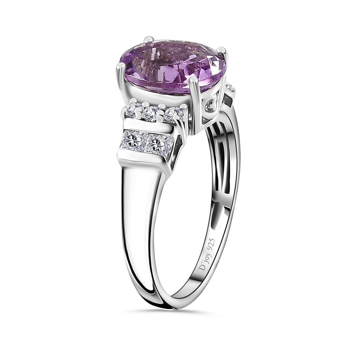Premium Rose De France Amethyst and White Zircon Ring in Platinum Over Sterling Silver (Size 10.0) 3.10 ctw (Del. in 8-10 Days)