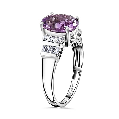 Premium Rose De France Amethyst and White Zircon Ring in Platinum Over Sterling Silver (Size 10.0) 3.10 ctw (Del. in 8-10 Days)