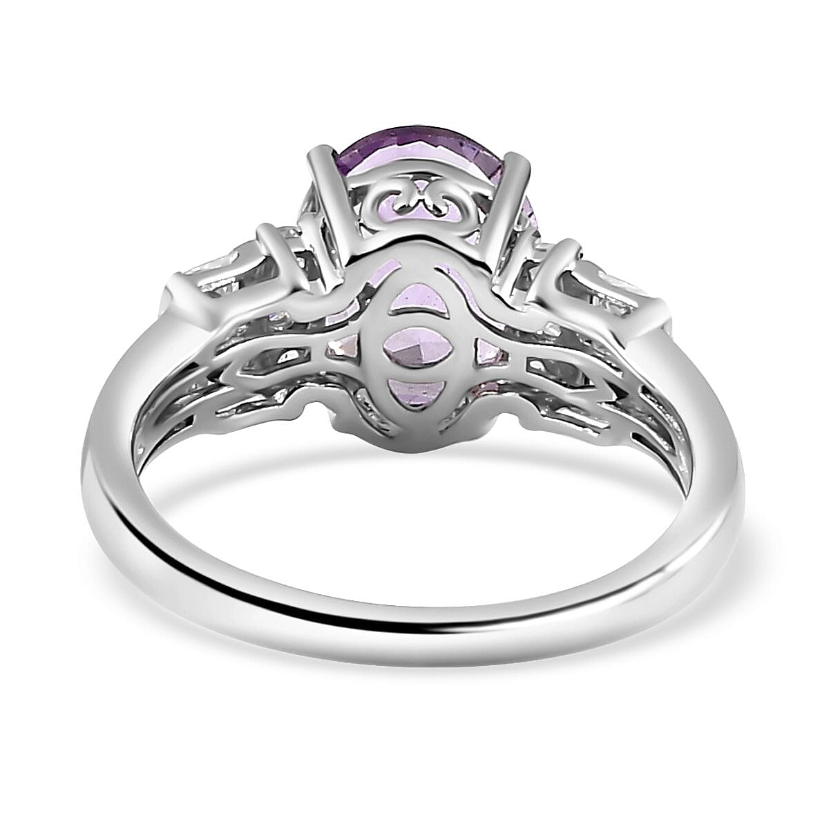 Premium Rose De France Amethyst and White Zircon Ring in Platinum Over Sterling Silver (Size 10.0) 3.10 ctw (Del. in 8-10 Days)