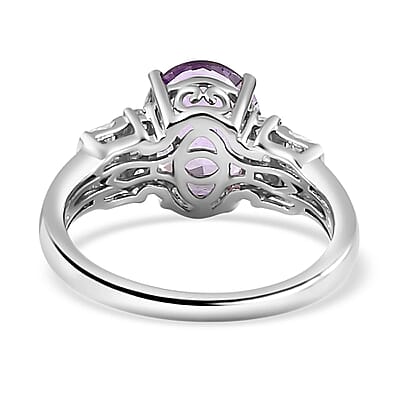 Premium Rose De France Amethyst and White Zircon Ring in Platinum Over Sterling Silver (Size 10.0) 3.10 ctw (Del. in 8-10 Days)