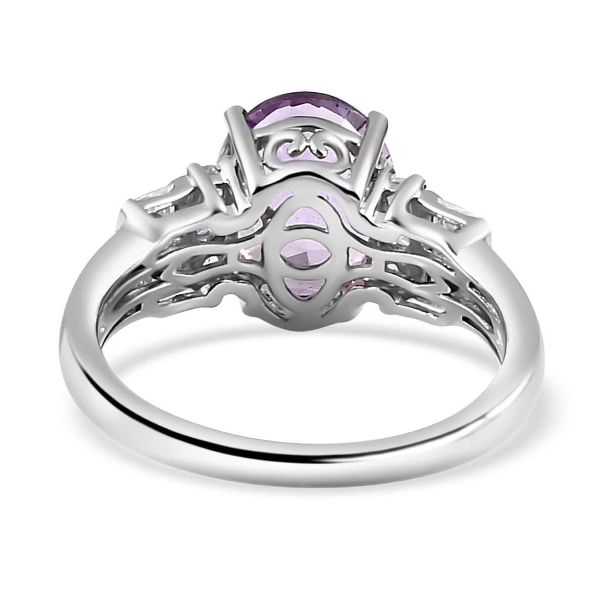 Premium Rose De France Amethyst and White Zircon Ring in Platinum Over Sterling Silver (Size 10.0) 3.10 ctw (Del. in 8-10 Days) image number 4