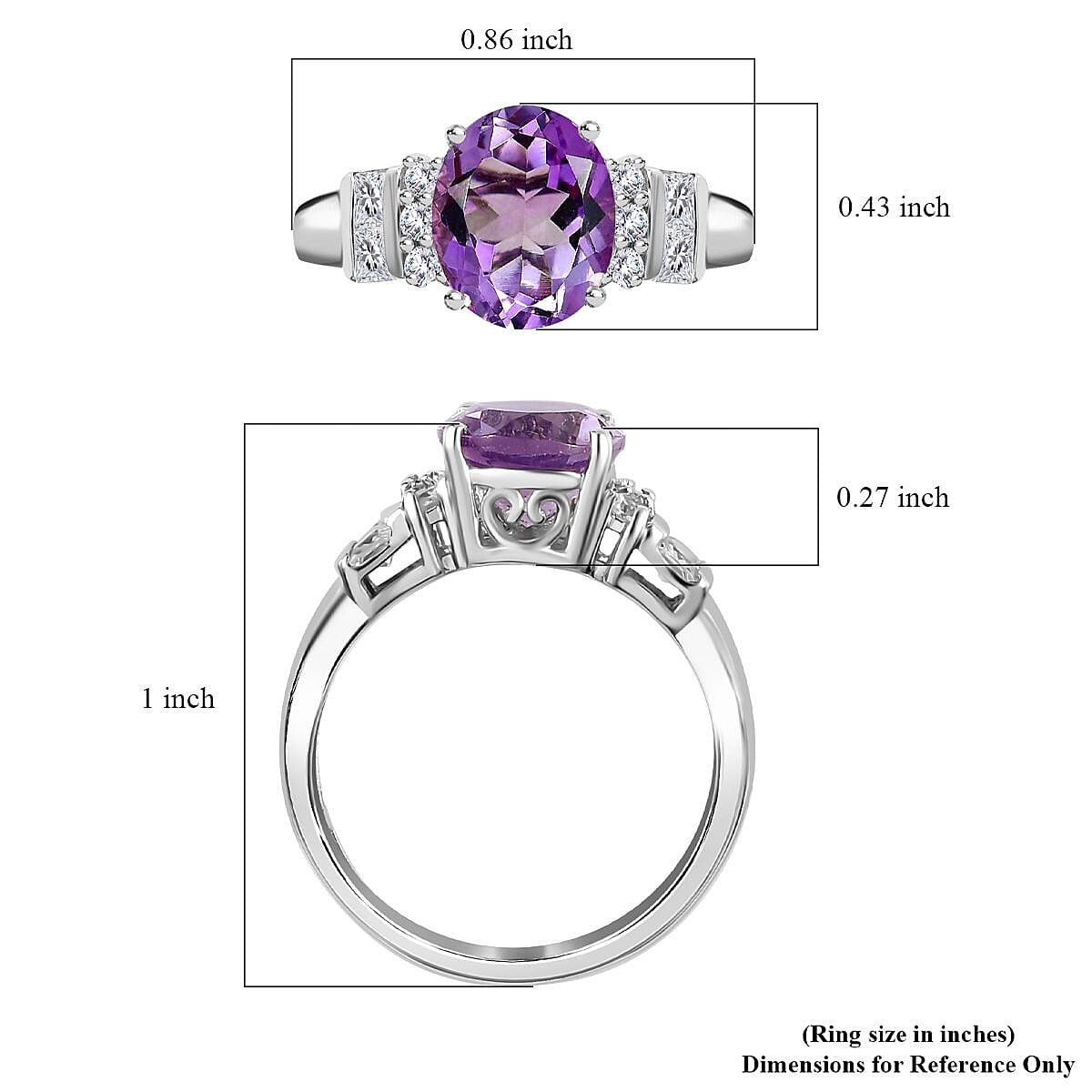 Premium Rose De France Amethyst and White Zircon Ring in Platinum Over Sterling Silver (Size 10.0) 3.10 ctw (Del. in 8-10 Days)