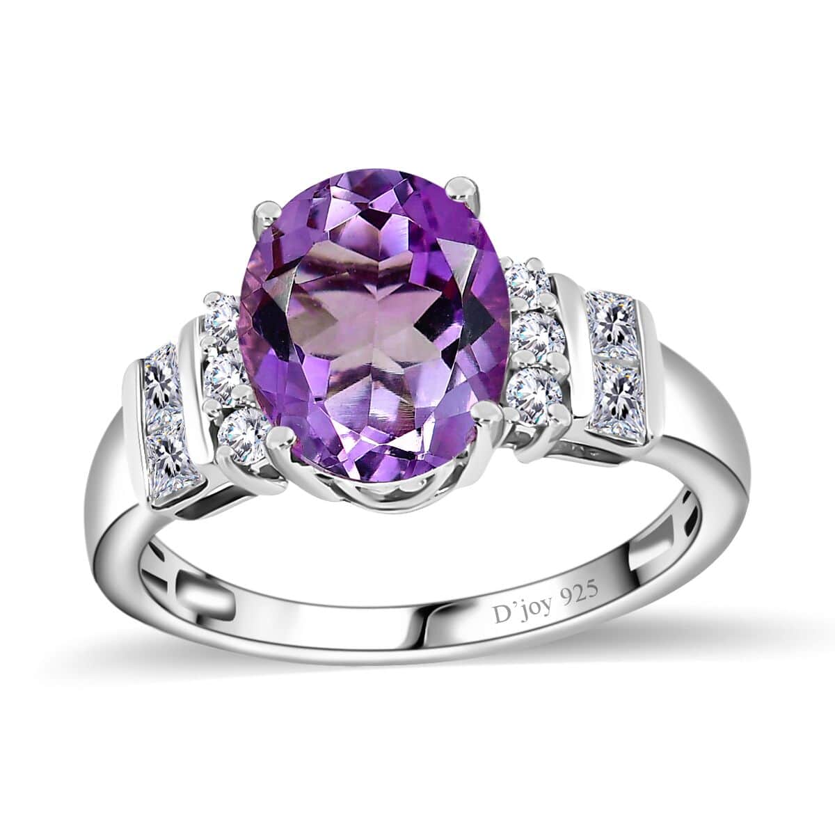 Premium Rose De France Amethyst and White Zircon Ring in Platinum Over Sterling Silver (Size 9.0) 3.10 ctw image number 0