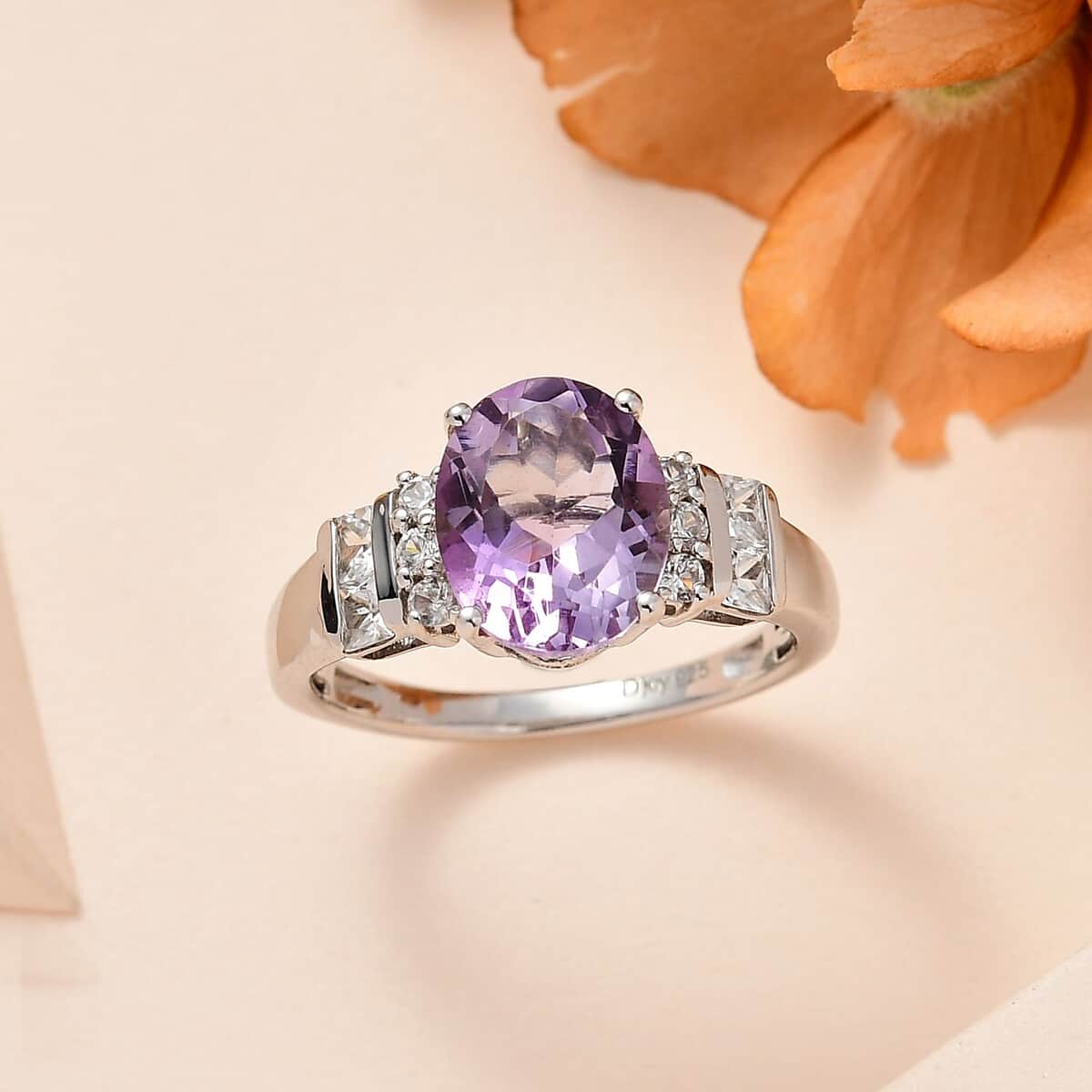 Premium Rose De France Amethyst and White Zircon Ring in Platinum Over Sterling Silver (Size 9.0) 3.10 ctw image number 1