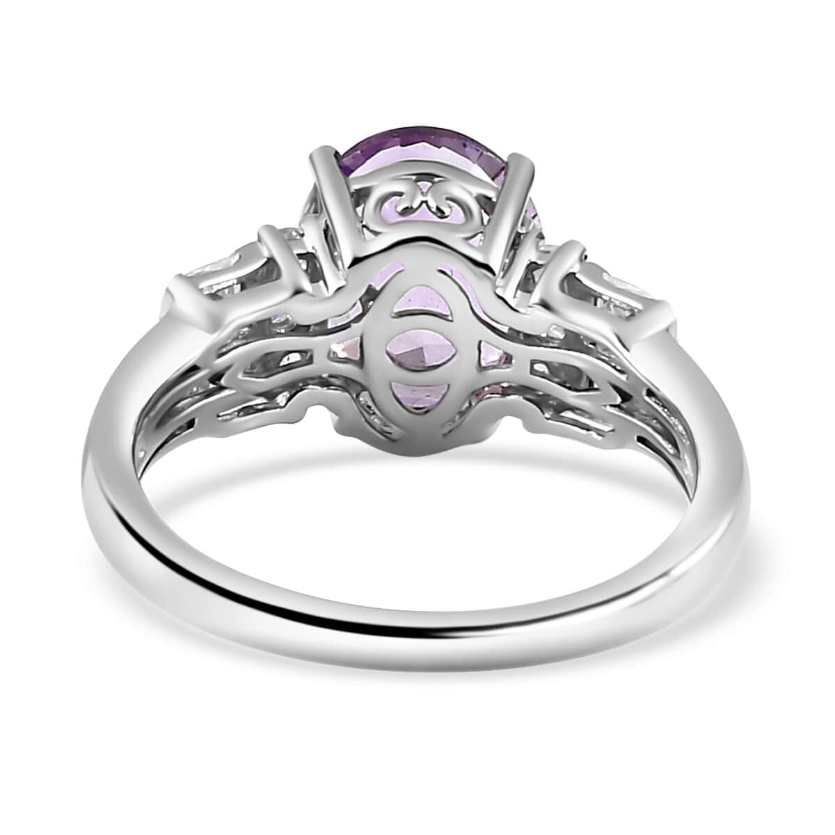 Premium Rose De France Amethyst and White Zircon Ring in Platinum Over Sterling Silver (Size 9.0) 3.10 ctw image number 4