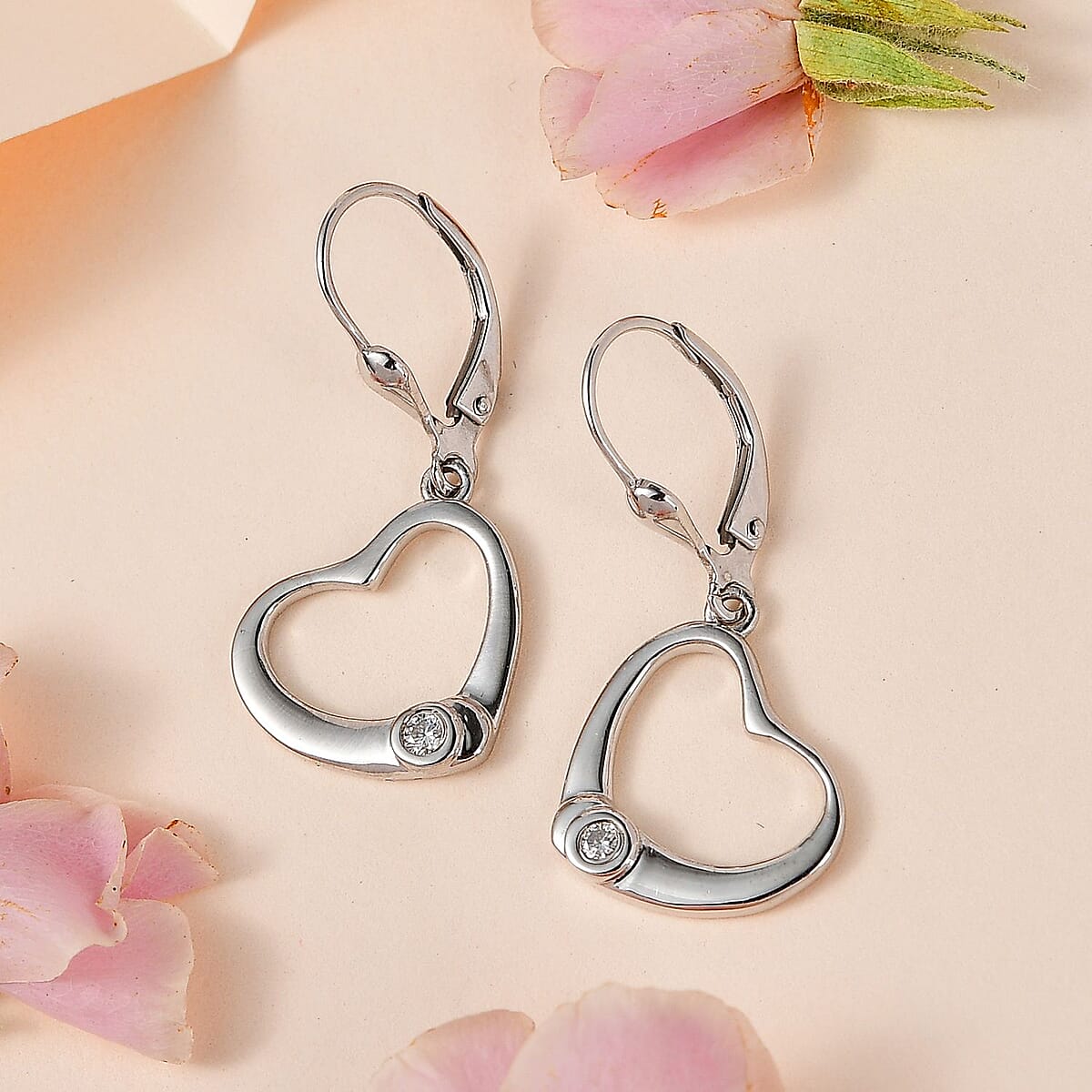 Moissanite Heart Lever Back Earrings in Platinum Over Sterling Silver 0.10 ctw image number 1