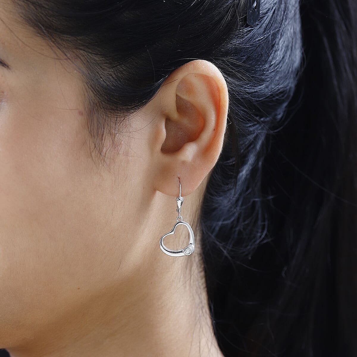 Moissanite Heart Lever Back Earrings in Platinum Over Sterling Silver 0.10 ctw image number 2