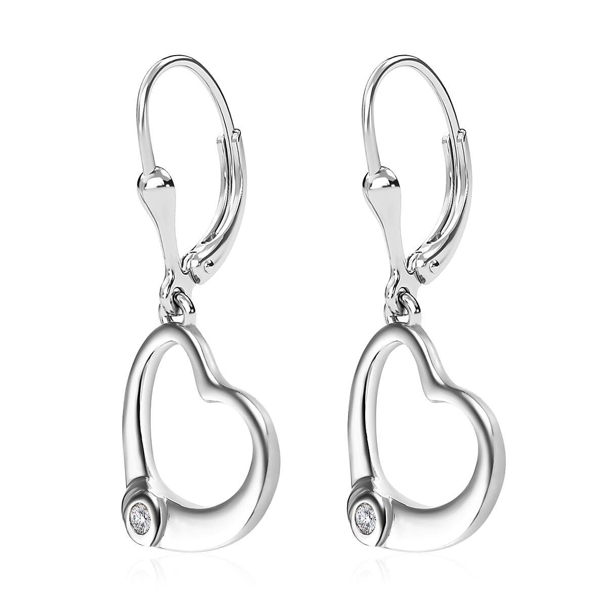 Moissanite Heart Lever Back Earrings in Platinum Over Sterling Silver 0.10 ctw image number 3