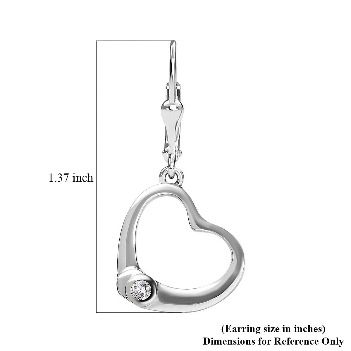 Moissanite Heart Lever Back Earrings in Platinum Over Sterling Silver 0.10 ctw image number 5