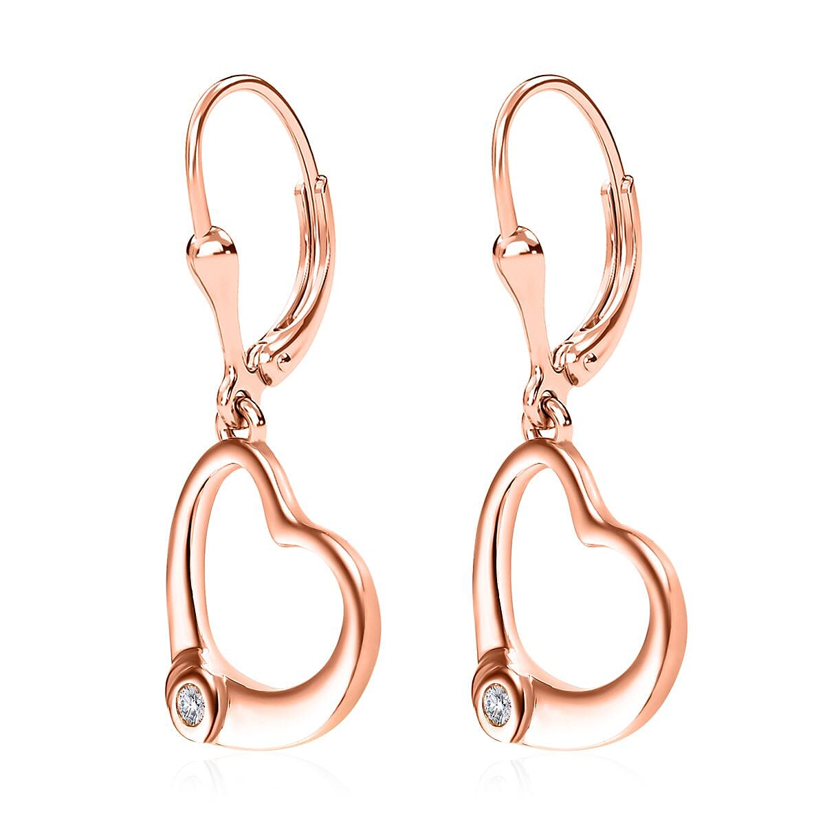 Moissanite Heart Lever Back Earrings in Vermeil Rose Gold Over Sterling Silver 0.10 ctw image number 3