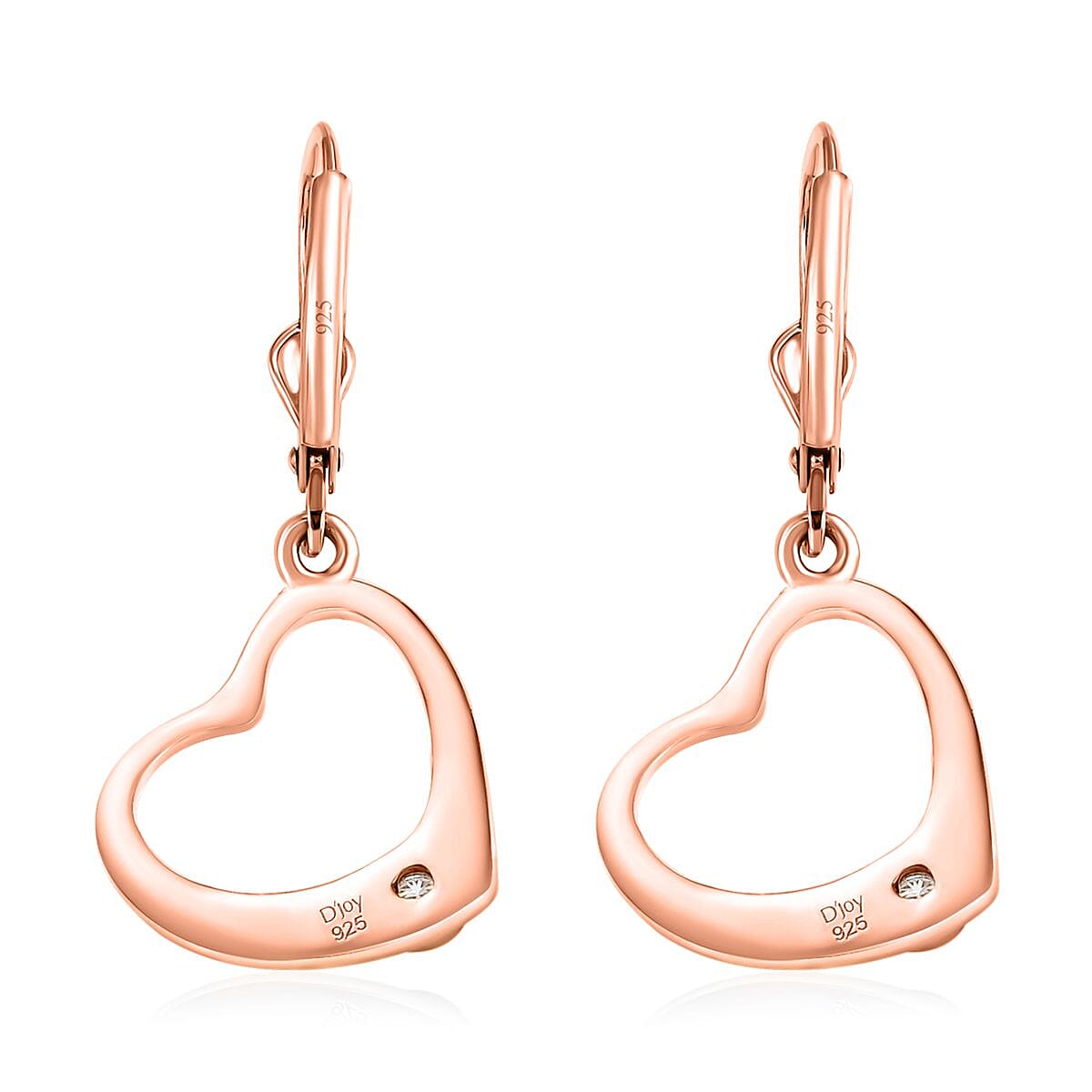 Moissanite Heart Lever Back Earrings in Vermeil Rose Gold Over Sterling Silver 0.10 ctw image number 4